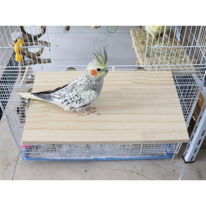 Large Bird Perch Stand Platform, Natural Wooden Small Animals Cage Accessories, Rectangle Stand Perch Shelf（20*33cm）
