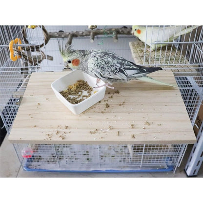 Large Bird Perch Stand Platform, Natural Wooden Small Animals Cage Accessories, Rectangle Stand Perch Shelf（20*33cm）