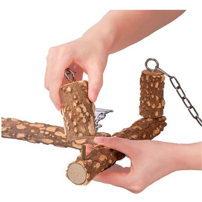 Large bird perch swing toy, natural Sichuan pepper wood parrot perch bracket toy, stainless steel hanging birdcage accessories, parrot biting toy