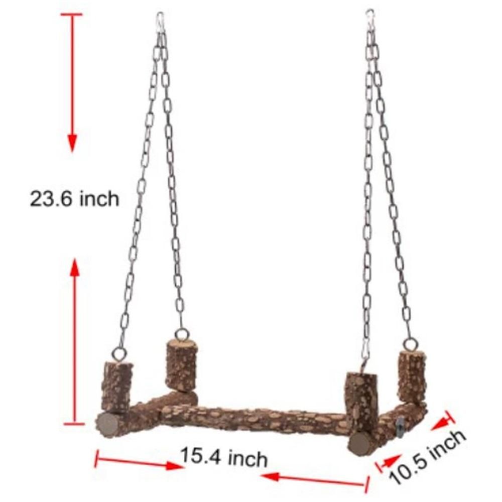 Large bird perch swing toy, natural Sichuan pepper wood parrot perch bracket toy, stainless steel hanging birdcage accessories, parrot biting toy