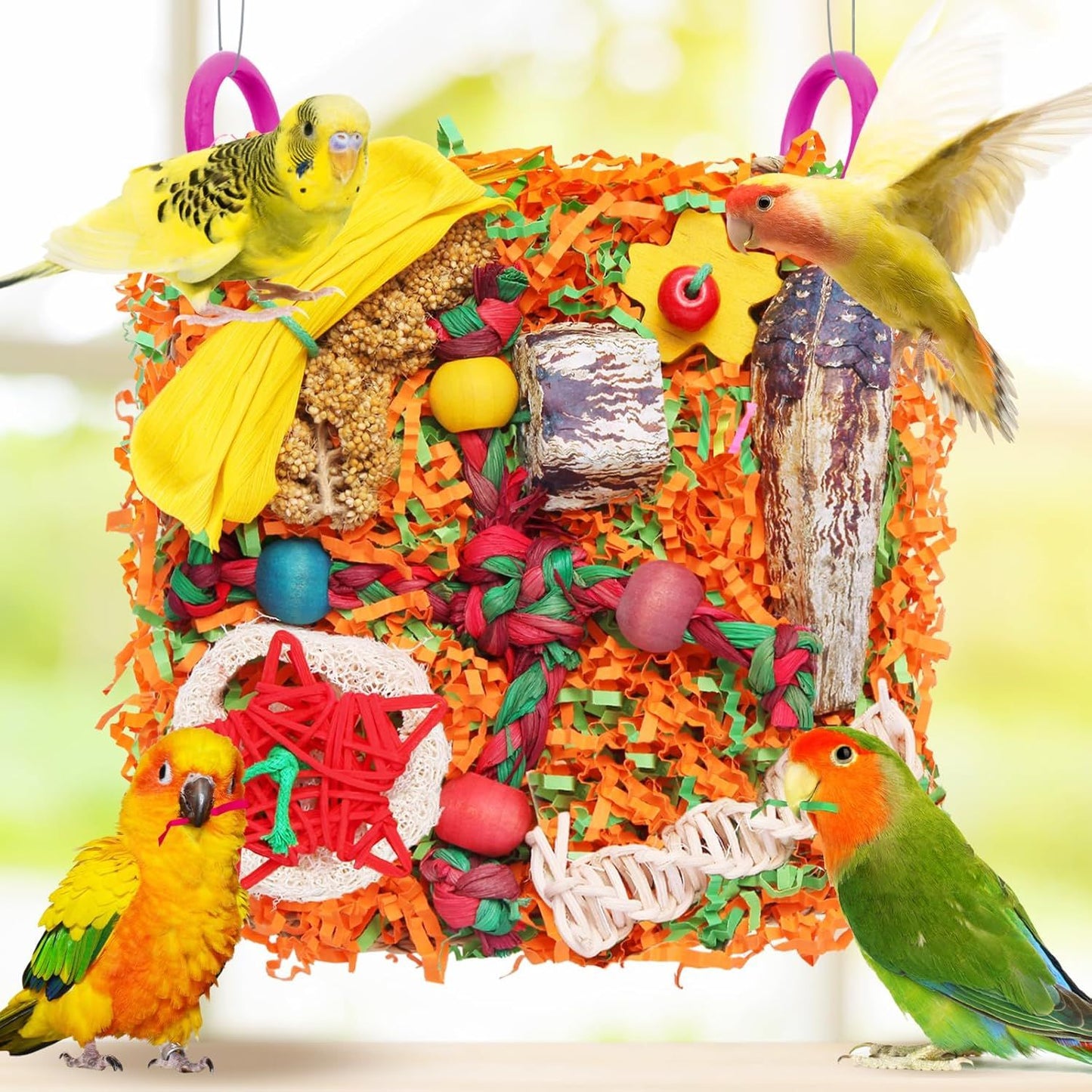 Bird Toys, 2 Pack Bird Grass Mat Foraging Wall Toys Parrot Shredder Toys for Parakeet, , Lovebird, Budgie, Small to Medium Birds
