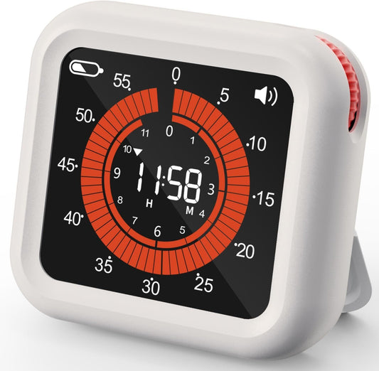 Digital Visual Timer - Large Display Magnetic Countdown Timer with Adjustable Volume and Brightness,  Memory Function for Kitchen, Classroom（White charging ）