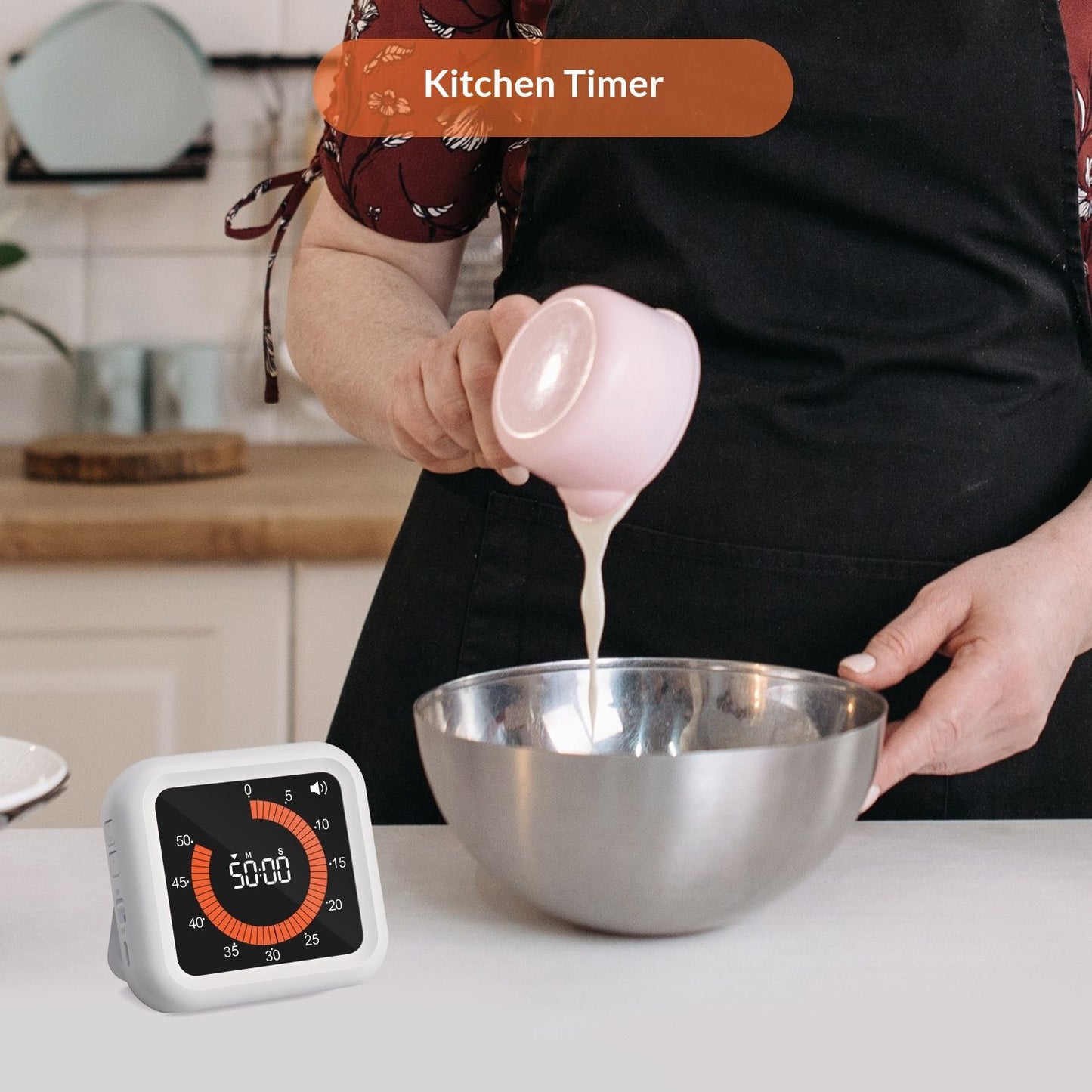 Digital Visual Timer - Large Display Magnetic Countdown Timer with Adjustable Volume and Brightness,  Memory Function for Kitchen, Classroom（White charging ）