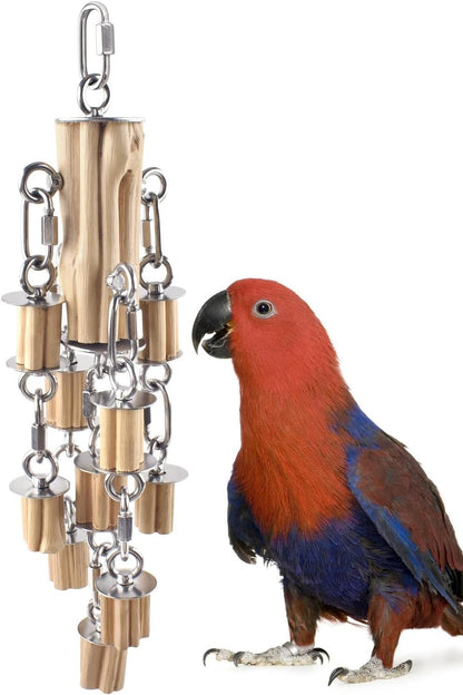 Parrot Toys for Large Birds with Detachable Parts, 304 Stainless Steel and Natural Hardwood Chew Toy for Macaw, Cockatoo, African Greys, Medium to Large Parrots, Safe and Durable