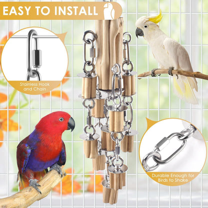 Parrot Toys for Large Birds with Detachable Parts, 304 Stainless Steel and Natural Hardwood Chew Toy for Macaw, Cockatoo, African Greys, Medium to Large Parrots, Safe and Durable