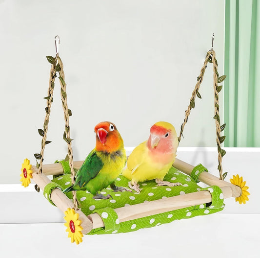 Bird Nest for Cage Parakeets Sleeping Bed Hanging Bird Hammock Parrot Bed Nest Wooden Perch Stand Swing for Lovebird, Small Pets-（square）