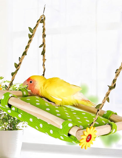 Bird Nest for Cage Parakeets Sleeping Bed Hanging Bird Hammock Parrot Bed Nest Wooden Perch Stand Swing for Lovebird, Small Pets-（square）