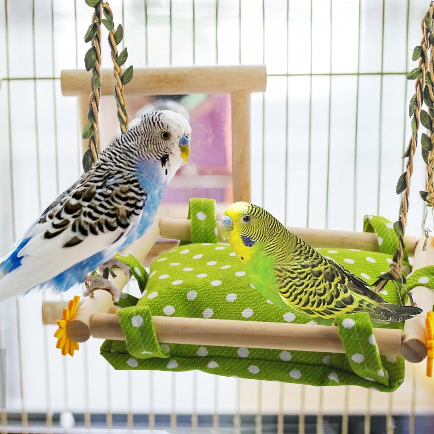 Bird Nest for Cage Parakeets Sleeping Bed Hanging Bird Hammock Parrot Bed Nest Wooden Perch Stand Swing for Lovebird, Small Pets-（square）