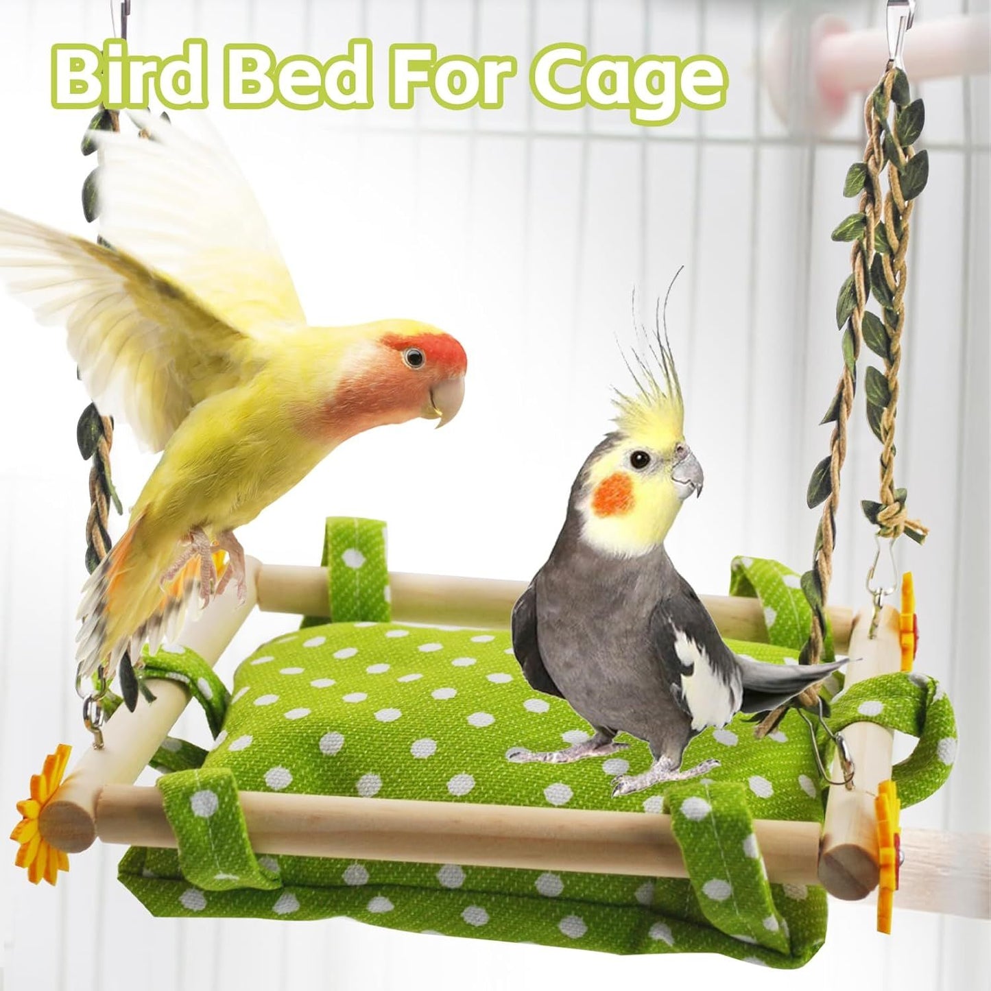 Bird Nest for Cage Parakeets Sleeping Bed Hanging Bird Hammock Parrot Bed Nest Wooden Perch Stand Swing for Lovebird, Small Pets-（square）