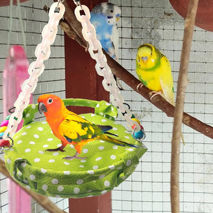 Hanging Parakeet Hammock,Medium Bird Beds for Cages Circle Bird Cage Hammock Swing,Green Cockatiel Sleeping Bed Nest Toy for Parrot Cockatoo Lovebird Conure Chain Cradle