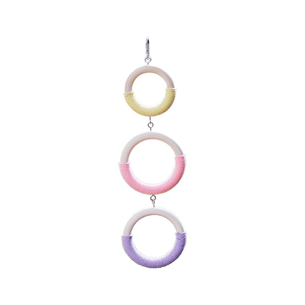 3-Ring Bird Swing Toy, Wrapped with Cotton Rope for Parrots Soft Grip, Thick Wood Parakeet Swing Perch for Cage, Hanging Climbing Bird Toys for 2-3 Parrots Budgies, Lovebirds