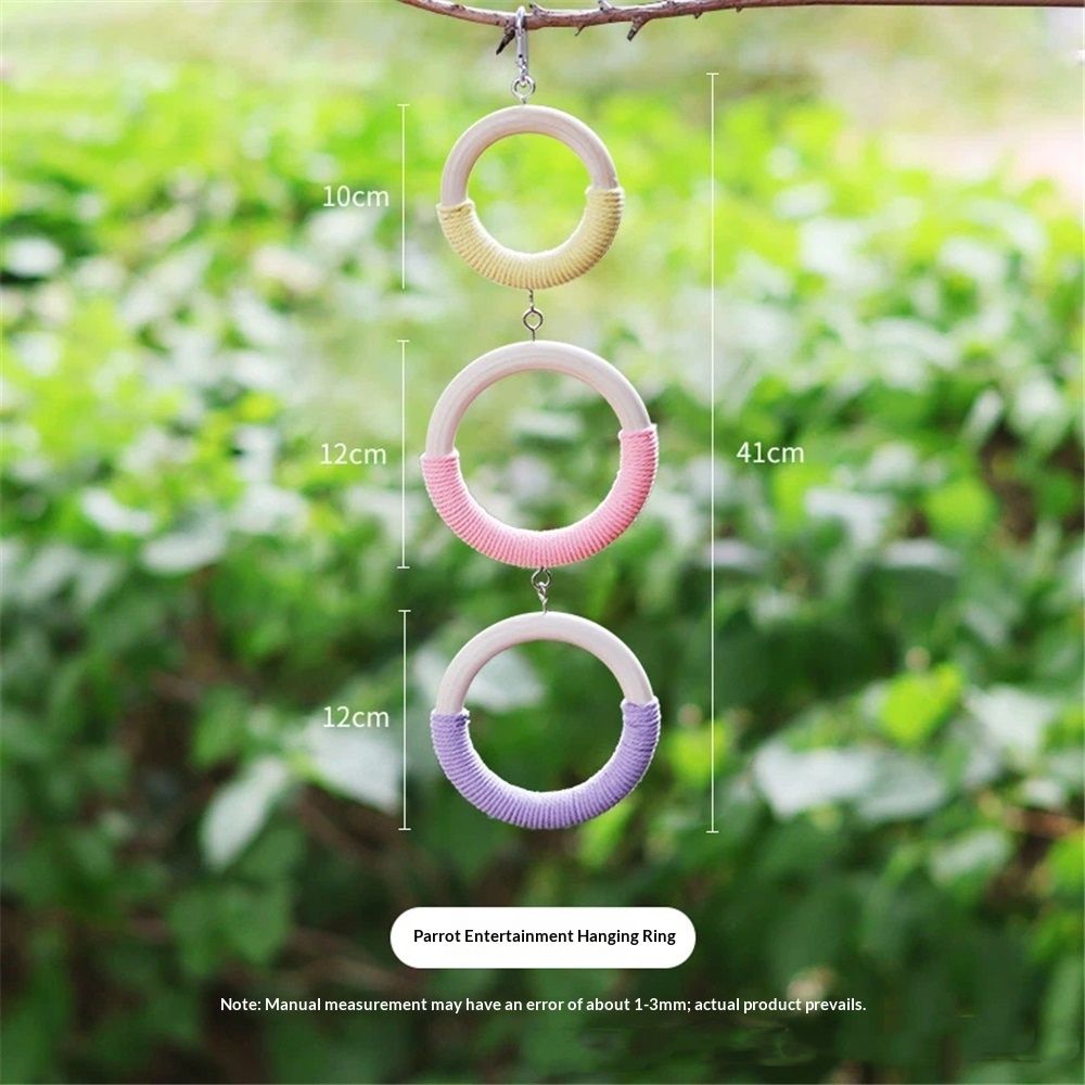 3-Ring Bird Swing Toy, Wrapped with Cotton Rope for Parrots Soft Grip, Thick Wood Parakeet Swing Perch for Cage, Hanging Climbing Bird Toys for 2-3 Parrots Budgies, Lovebirds