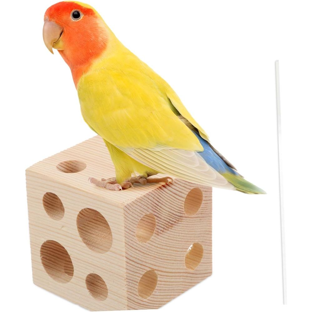 Bird Wooden Block Puzzle Parrot Chicken Foraging Toys, Small Animal Shredding Teething Parakeet Cockatiel Conure Budgie Cage Toys（5.2*5.2*5.2cm）