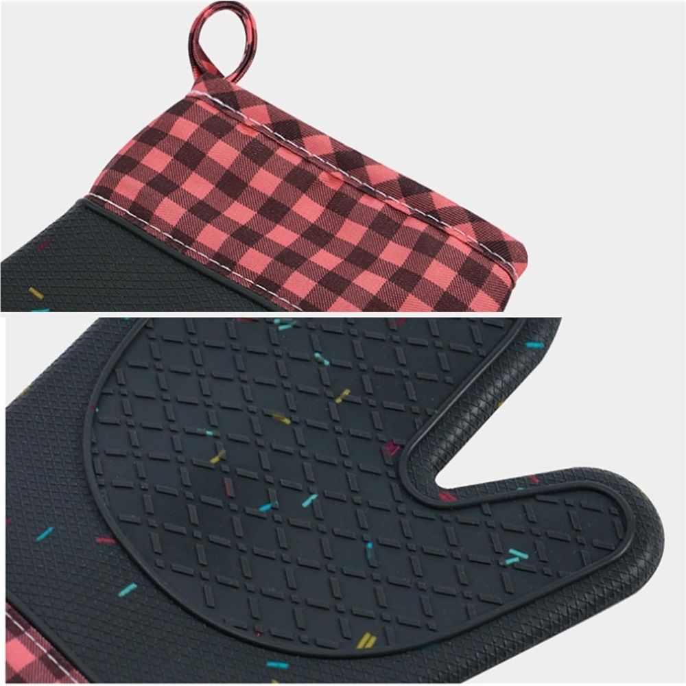 Silicone Oven Mitts Heat Resistant, Non Slip Baking Mittens with Cotton Lining, Cute Confetti Pink Kitchen Decor for Cooking, 2-Pcs Candy Grey