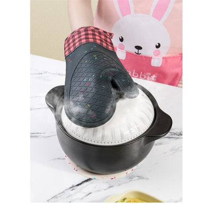 Silicone Oven Mitts Heat Resistant, Non Slip Baking Mittens with Cotton Lining, Cute Confetti Pink Kitchen Decor for Cooking, 2-Pcs Candy Grey