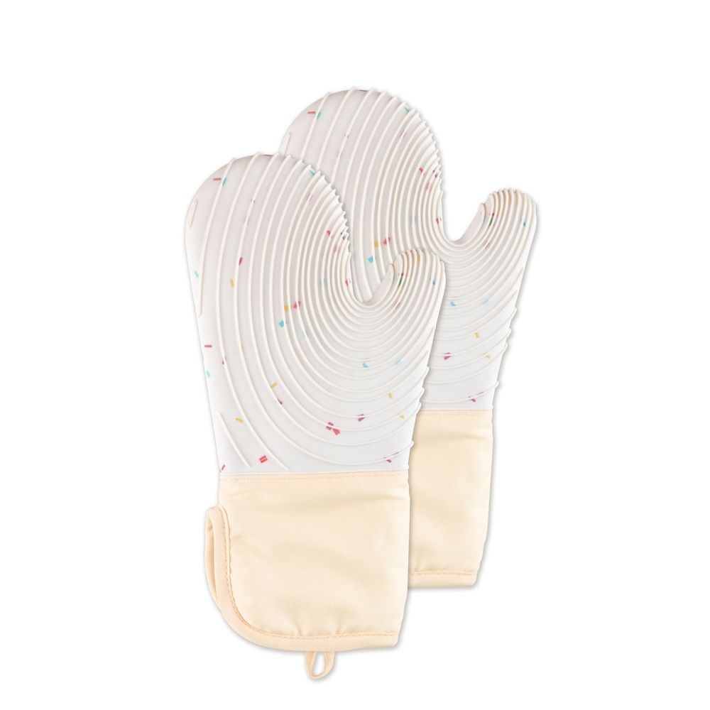 Set of 2 Silicone Oven Mitts Waterproof Shell Oven Mitts for Kitchen for Heat Degrees Washable Kitchen Mittens with Cotton Lining for Cooking Baking Grilling Microwave(Candy White)