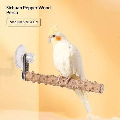 2Pcs Bird Perch With Suction Cup, Wooden Parrot Stand, Shower and Window Perch, Grinding Stick Training Toys, Wall Bath Car Travel Stand for Small and Medium Birds