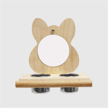 Bird Perch Platform Toy with Mirror, Standing Rack & Bowl - Wooden Play & Exercise Gym Stand, Cage Accessory for Cockatoos, Lovebirds, Budgies, Parrotlets & Canaries
