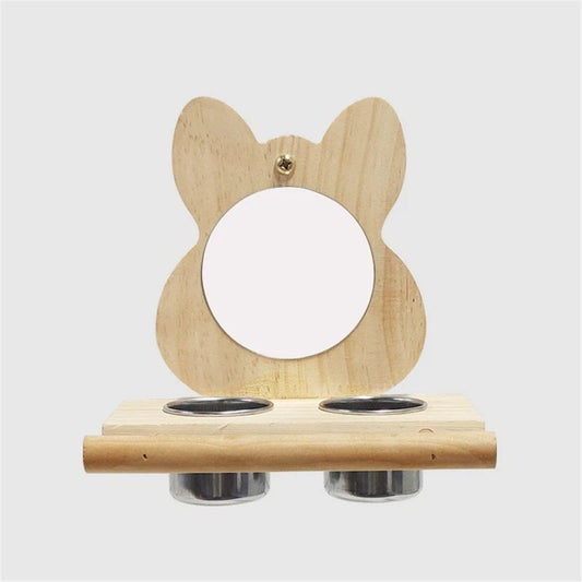 Bird Perch Platform Toy with Mirror, Standing Rack & Bowl - Wooden Play & Exercise Gym Stand, Cage Accessory for Cockatoos, Lovebirds, Budgies, Parrotlets & Canaries