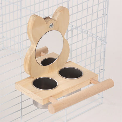 Bird Perch Platform Toy with Mirror, Standing Rack & Bowl - Wooden Play & Exercise Gym Stand, Cage Accessory for Cockatoos, Lovebirds, Budgies, Parrotlets & Canaries
