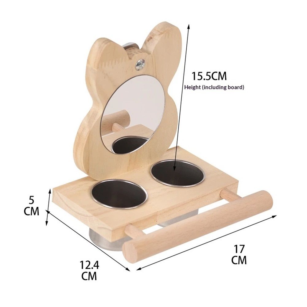 Bird Perch Platform Toy with Mirror, Standing Rack & Bowl - Wooden Play & Exercise Gym Stand, Cage Accessory for Cockatoos, Lovebirds, Budgies, Parrotlets & Canaries