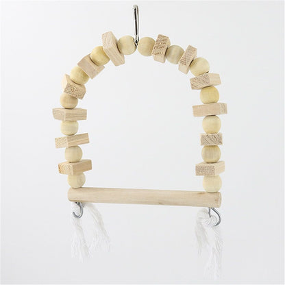 2 pack Wooden Bird Swing for Cockatiels Parrot Perch Hanging Toys Parakeets Birdcage Stands Cage Playground Play Gyms Accessories Bead Bell Climbing Toy for Lovebirds