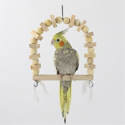 2 pack Wooden Bird Swing for Cockatiels Parrot Perch Hanging Toys Parakeets Birdcage Stands Cage Playground Play Gyms Accessories Bead Bell Climbing Toy for Lovebirds