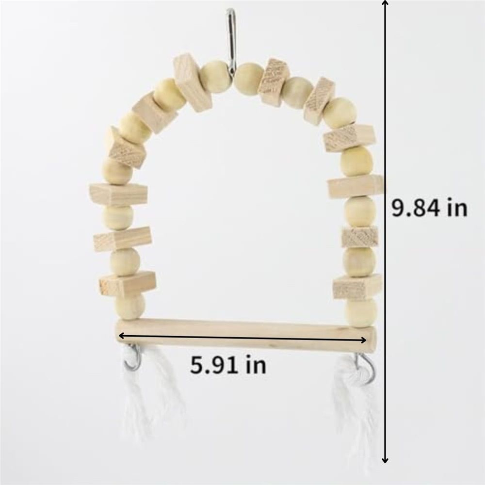 2 pack Wooden Bird Swing for Cockatiels Parrot Perch Hanging Toys Parakeets Birdcage Stands Cage Playground Play Gyms Accessories Bead Bell Climbing Toy for Lovebirds
