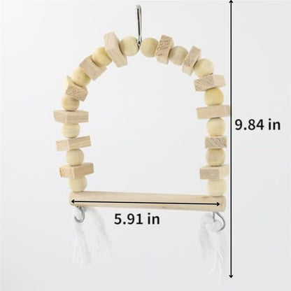 2 pack Wooden Bird Swing for Cockatiels Parrot Perch Hanging Toys Parakeets Birdcage Stands Cage Playground Play Gyms Accessories Bead Bell Climbing Toy for Lovebirds