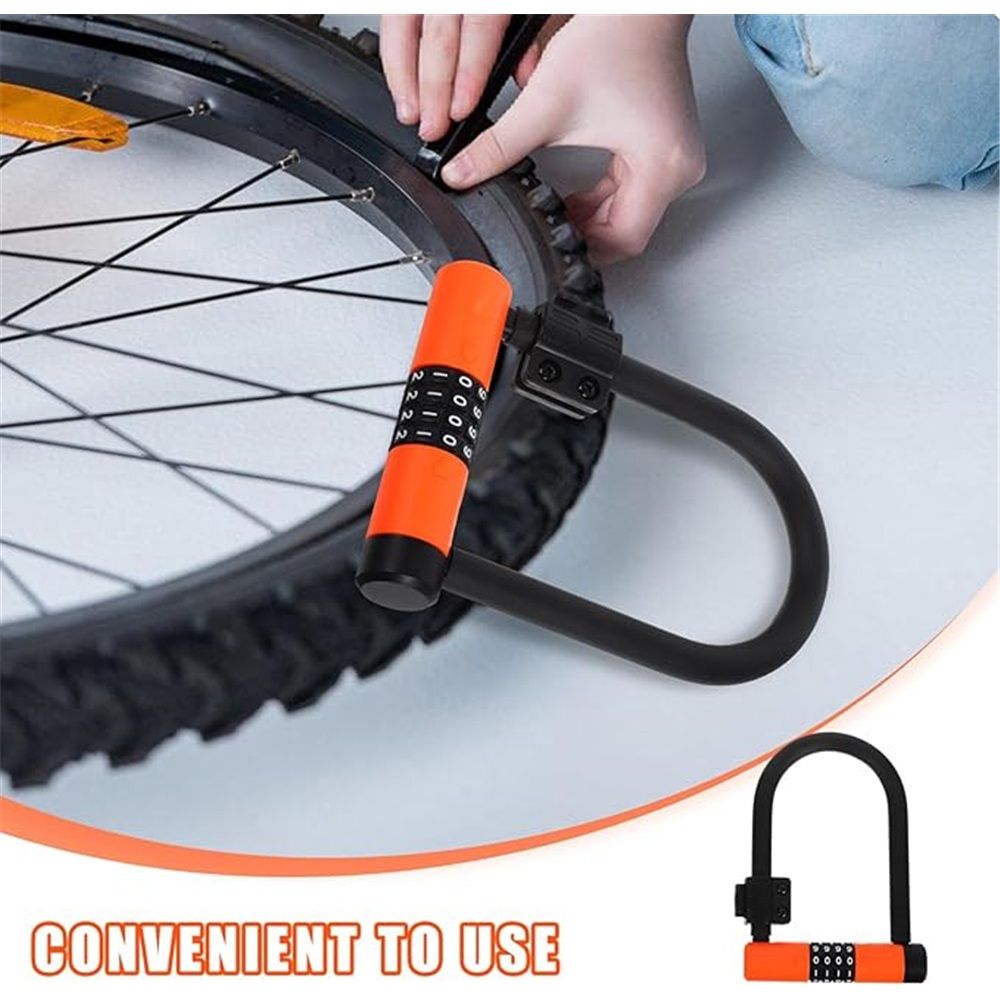 Combo Bike U-Lock Standard, Anti-Theft Security Bicycle Lock, Shackle, 4-Digit Resettable Combination U Lock for Scooter Road Mountain Bikes