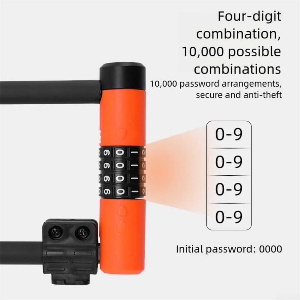 Combo Bike U-Lock Standard, Anti-Theft Security Bicycle Lock, Shackle, 4-Digit Resettable Combination U Lock for Scooter Road Mountain Bikes