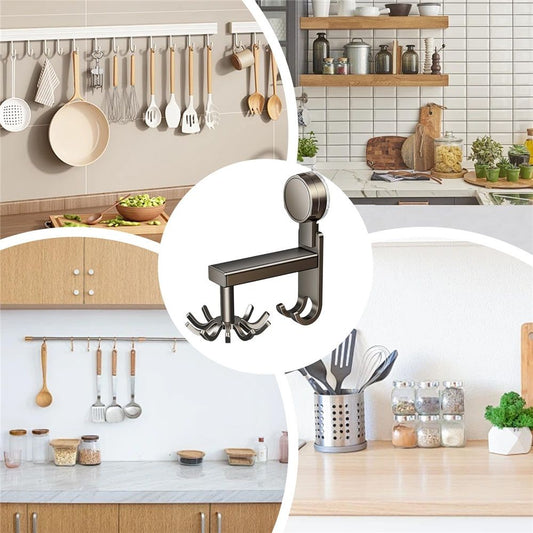 Kitchen Utensil Hanger, Rotational Suction Hooks, 360 Degree Hanger with No Punch Design, Tableware Hook for Apartment Restaurant Entryway, Home Accessories, Kitchen Rack for Bathroom Dining