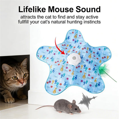 Rechargeable Automatic Cat Toy, 3-Mode Touch-Activated Interactive Toy with Random Motion, Concealed Feather & Squeaky Sound for Indoor Cats & Kittens (Blue)