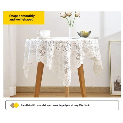 Handmade Crochet lace Table Runners Square Tablecloth Table Dresser Scarf Décor,35.4 inch, for Round Coffee Table, White Laces Fabric Embroidered Tablecloth