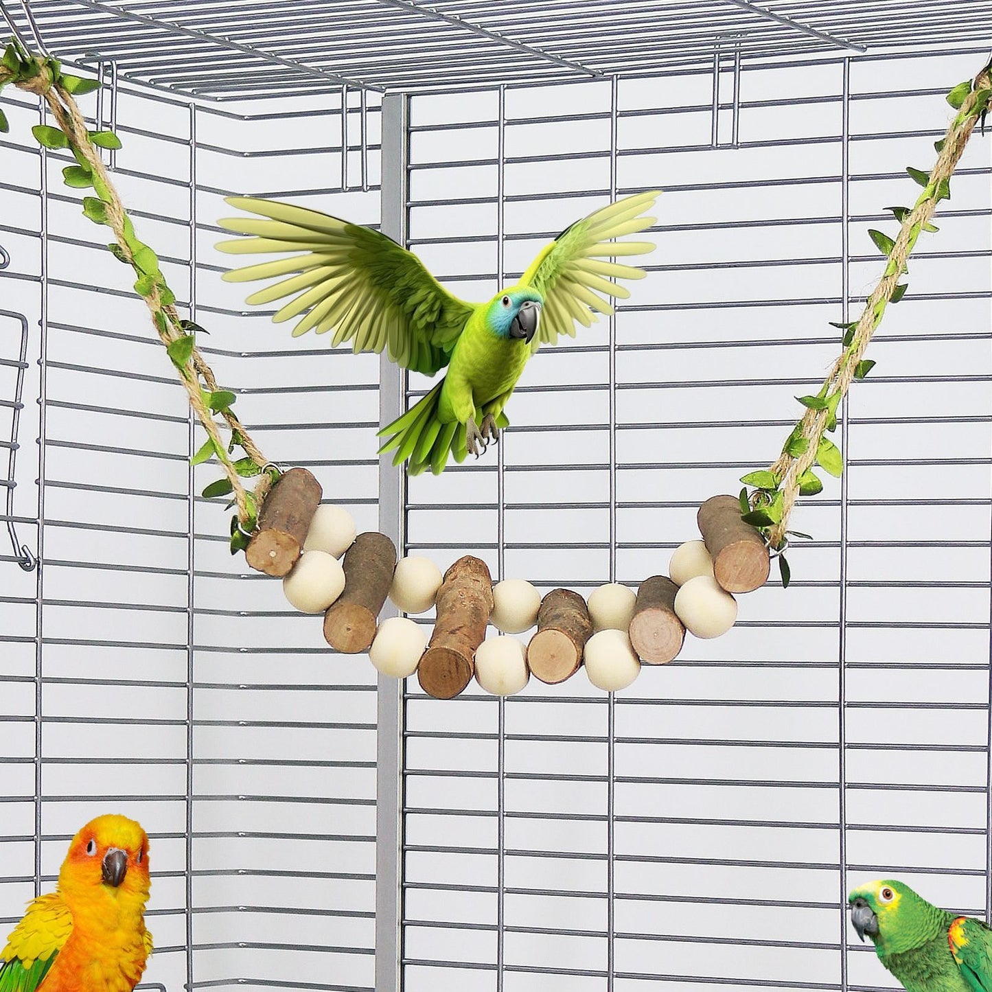Wooden Bird Ladders Parrot Bridge Rope Ladder Bird Toy Pet Climbing Ladder Parakeet Cage Accessories Suit for Budgie, Lovebird, Conure, Cockatoo
