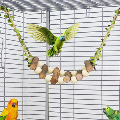 Wooden Bird Ladders Parrot Bridge Rope Ladder Bird Toy Pet Climbing Ladder Parakeet Cage Accessories Suit for Budgie, Lovebird, Conure, Cockatoo