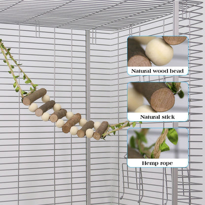 Wooden Bird Ladders Parrot Bridge Rope Ladder Bird Toy Pet Climbing Ladder Parakeet Cage Accessories Suit for Budgie, Lovebird, Conure, Cockatoo
