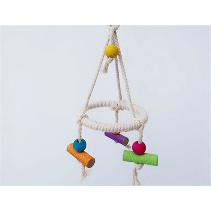 2pcs Cotton Swing Round Perch Stand with Chew Toy for Parakeet Budgie Cockatiel Finch Conure Canary Budgie