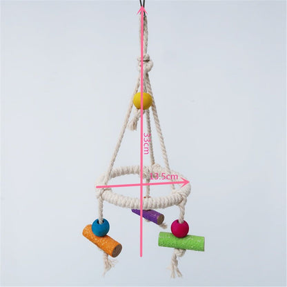 2pcs Cotton Swing Round Perch Stand with Chew Toy for Parakeet Budgie Cockatiel Finch Conure Canary Budgie