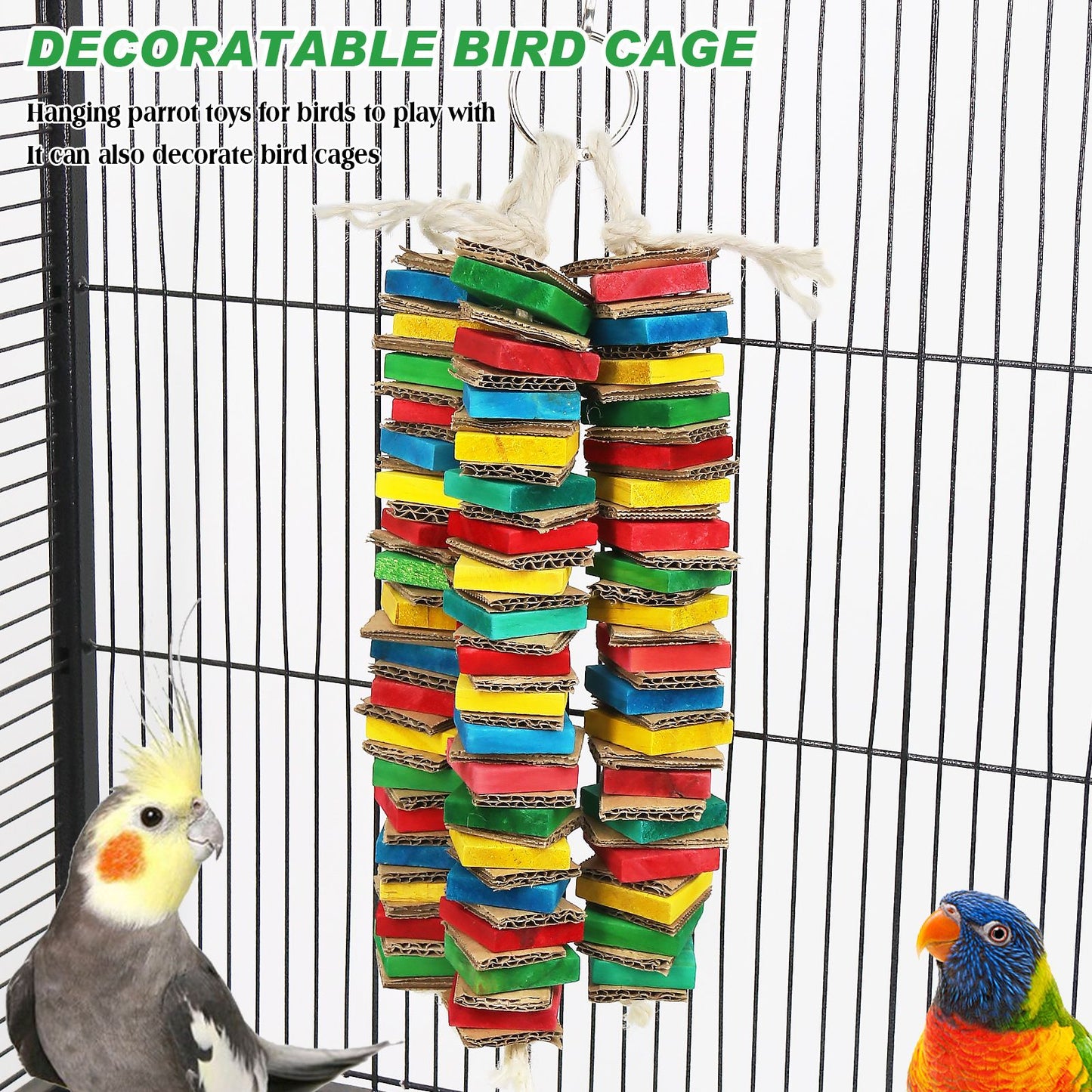 Tastic Triple Tower of Shredded Fun Medium Bird Toy for Grey Conures Sun Conures Small Cockatoos Quakers and Similar Small to Medium Sized Birds