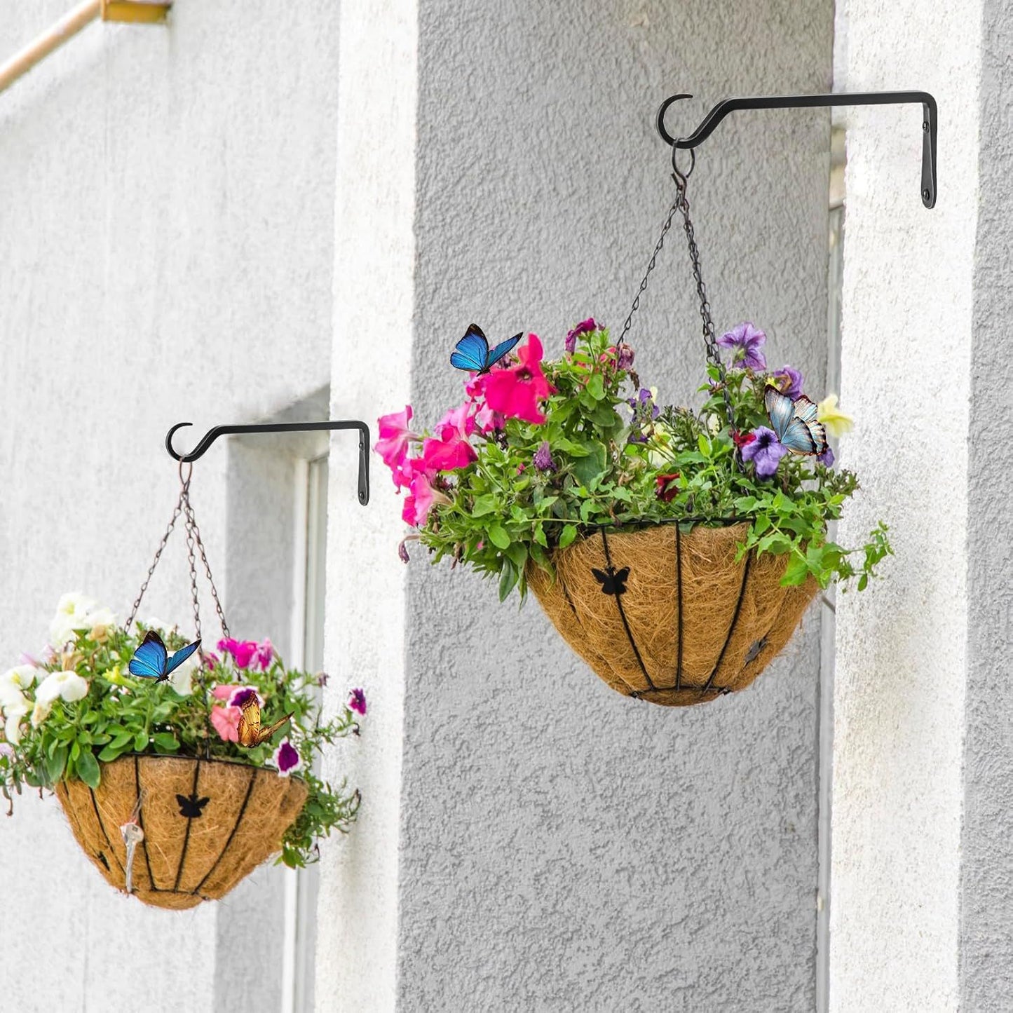 2 Pack 10.2 Inch Plant Hangers Outdoor Bracket, Indoor Wall Mount Metal Heavy Duty Rust-Resistant Bird Feeder Plant Hooks for Hanging Planters, Flower Baskets, Black