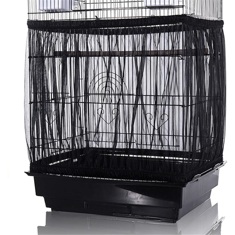Bird Cage Seed Catcher, Large, Stretchy Form Fitting Mesh Skirt Cover for Parrot Enclosures, Light and Breathable Fabric, Prevent Scatter and Mess, Reusable,Adjustable, Lightweight,Black S