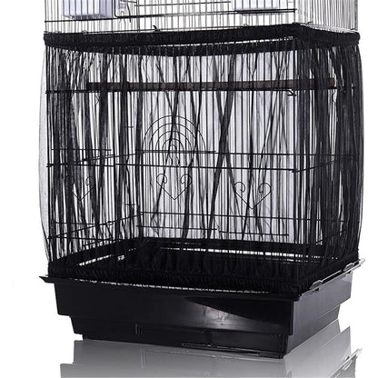 Bird Cage Seed Catcher, Large, Stretchy Form Fitting Mesh Skirt Cover for Parrot Enclosures, Light and Breathable Fabric, Prevent Scatter and Mess, Reusable,Adjustable, Lightweight,Black S