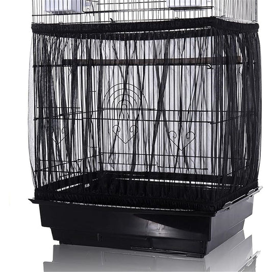 Bird Cage Seed Catcher, Large, Stretchy Form Fitting Mesh Skirt Cover for Parrot Enclosures, Light and Breathable Fabric, Prevent Scatter and Mess, Reusable,Adjustable, Lightweight,Black S
