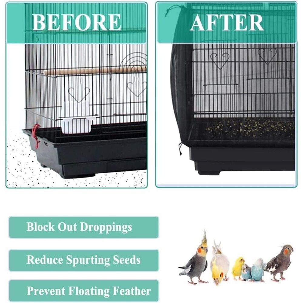 Bird Cage Seed Catcher, Large, Stretchy Form Fitting Mesh Skirt Cover for Parrot Enclosures, Light and Breathable Fabric, Prevent Scatter and Mess, Reusable,Adjustable, Lightweight,Black S