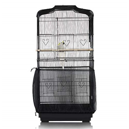 Bird Cage Seed Catcher, Large, Stretchy Form Fitting Mesh Skirt Cover for Parrot Enclosures, Light and Breathable Fabric, Prevent Scatter and Mess, Reusable,Adjustable, Lightweight,Black S