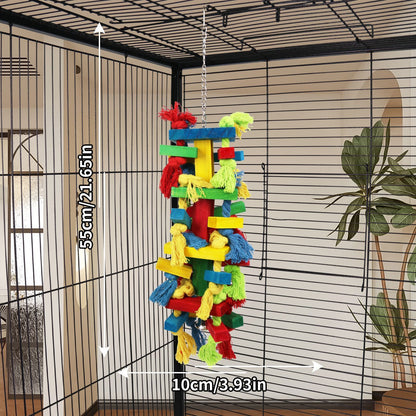 Bird Block Knots Tearing Toy-  Multicolored Natural Wooden Parrot Chewing Toy Suggested for Macaws cokatoos,  Grey and a Variety of  Parrots