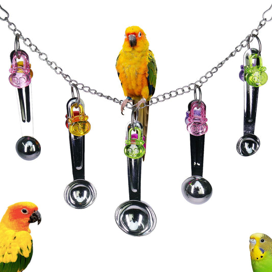 Bird stainless steel  toy, safe and stable spoon chewing toy parrot, long tailed parrot, parrot, parrot colored pendant toy,