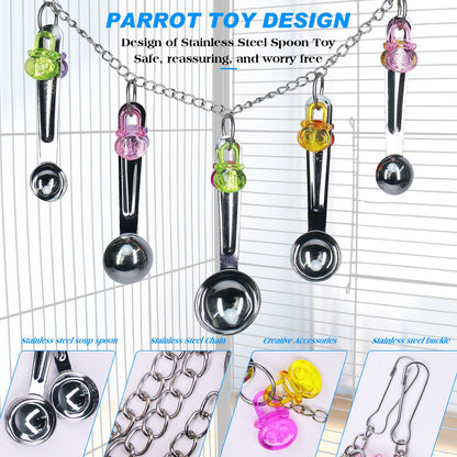 Bird stainless steel  toy, safe and stable spoon chewing toy parrot, long tailed parrot, parrot, parrot colored pendant toy,