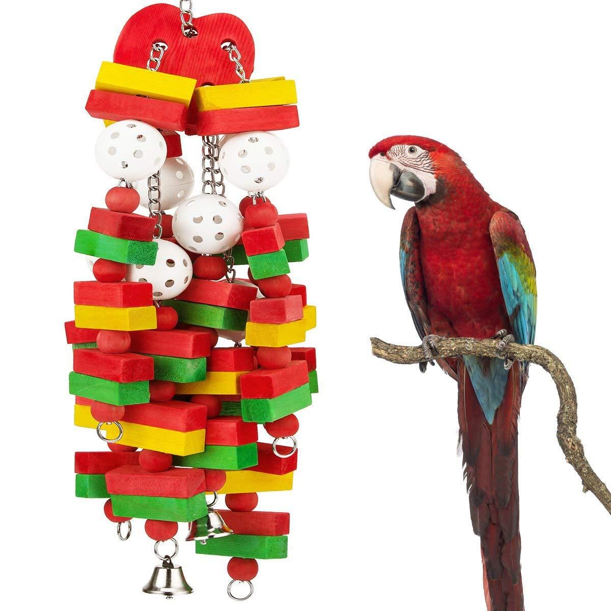 Large Bird Parrot Toys for Cockatoos  Grey Macaws and  Parrots Bird Gift Wooden parrot supplies (Apple-22inch)
